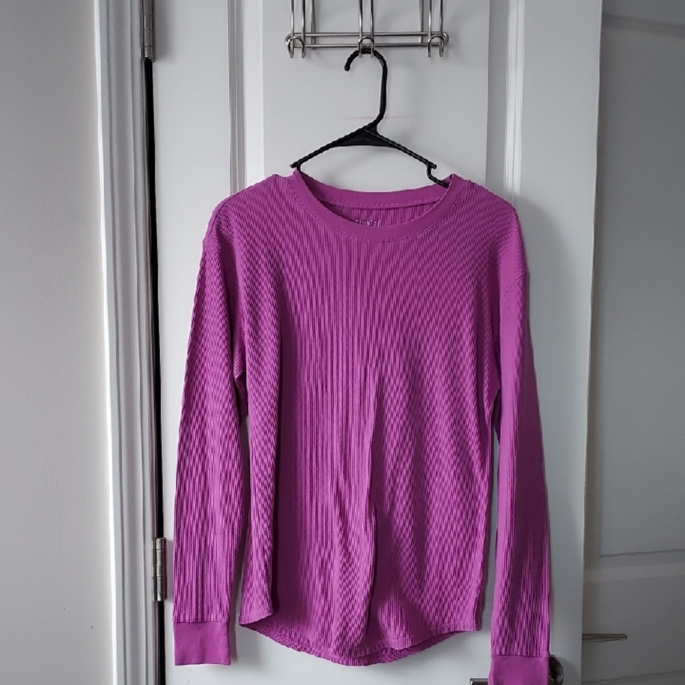 Time and Tru Women's Ribbed Magenta Long Sleeve Top Small